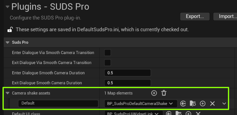 Camera shake settings